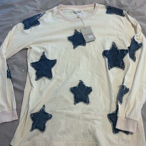 Eesome Beige and Navy Star Long Sleeve Top